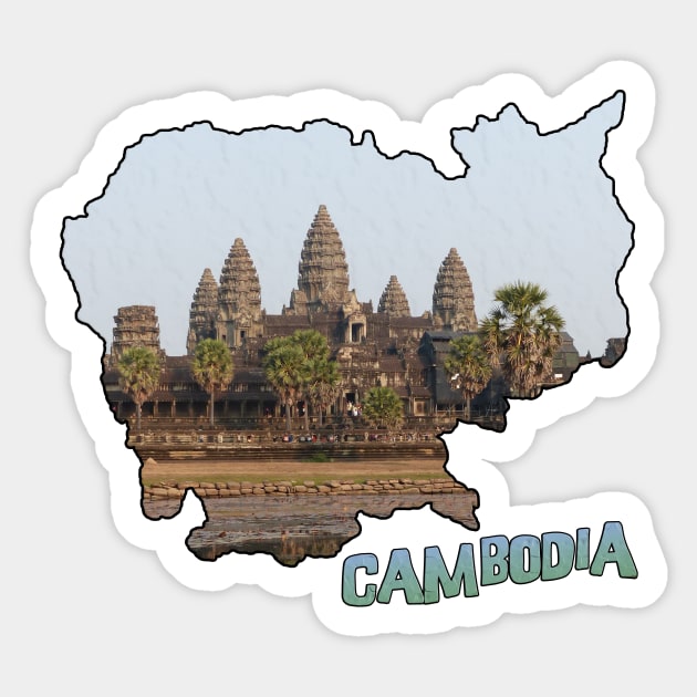 Cambodia Outline with Angkor Wat Sticker by gorff